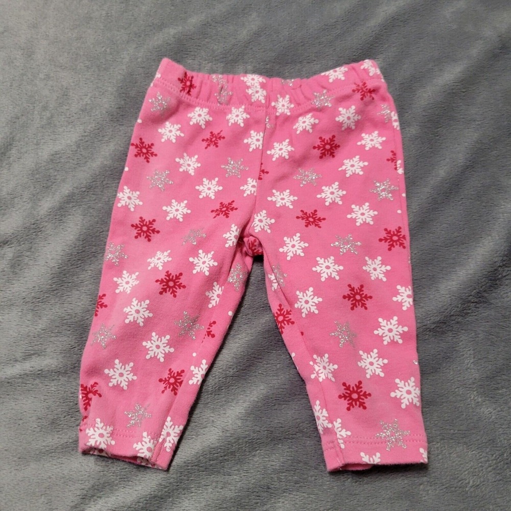 Carters Baby Girls Newborn Pink Snowflake Pants Comfy Pull On Stretch Christmas